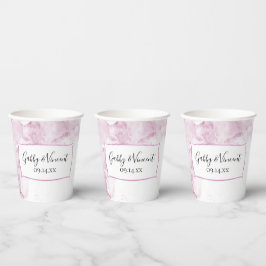 Vasos De Papel Flores de Hortensias Rosa Pálido Acuarela Boda 