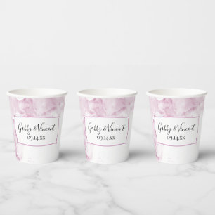 Vasos De Papel Flores de Hortensias Rosa Pálido Acuarela Boda