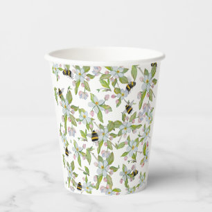 Vasos De Papel Flores de jardín de primavera y abejorros