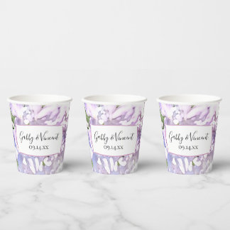 Vasos De Papel Flores de Lila Púrpura Boda Acuarela 