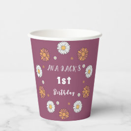 Vasos De Papel Flores de margarita naranja rosa y blanca pastel