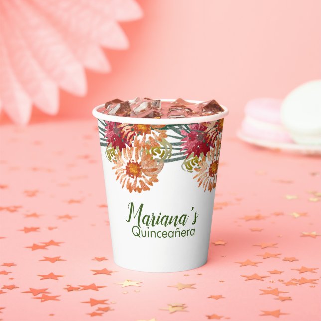 Vasos De Papel Flores de melocotón al acuarela Vegetación Dulces  (in situ)