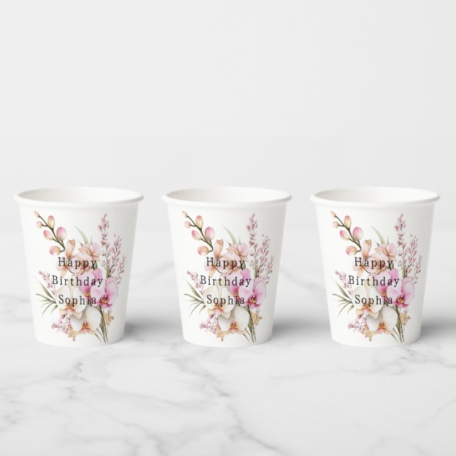 Vasos De Papel Flores de orquídea blanca rosada tropical Cumpleañ (Multi)