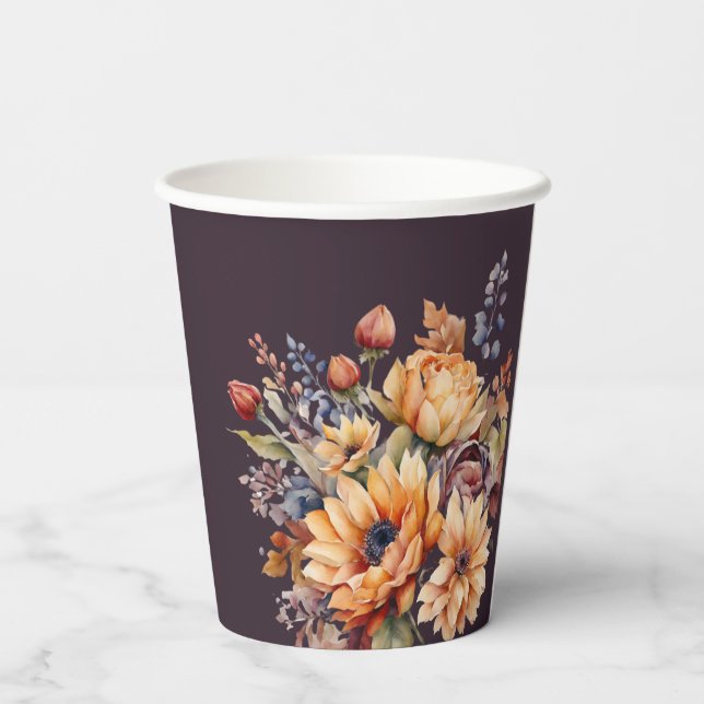 Vasos De Papel Flores de otoño acuáticas-moradas (Reverso )