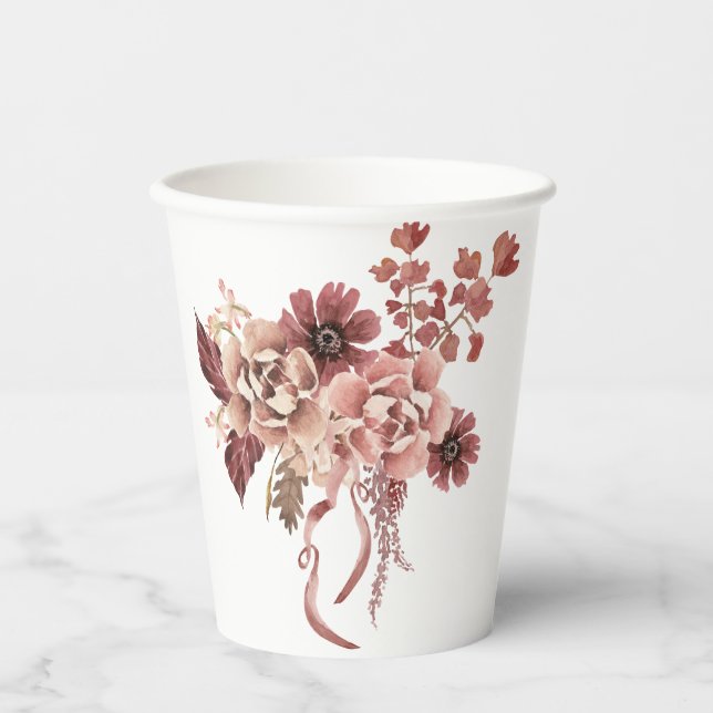 Vasos De Papel Flores de Otoño Rústicas Acuarela (Anverso)