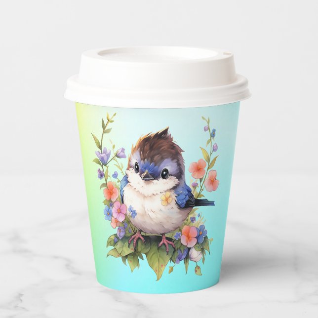 Vasos De Papel Flores de pájaro hada Clipart de acuarela-73610 (Anverso)