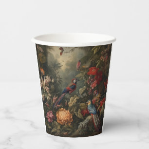Vasos De Papel Flores de pájaros botánicos vintage en el paraíso