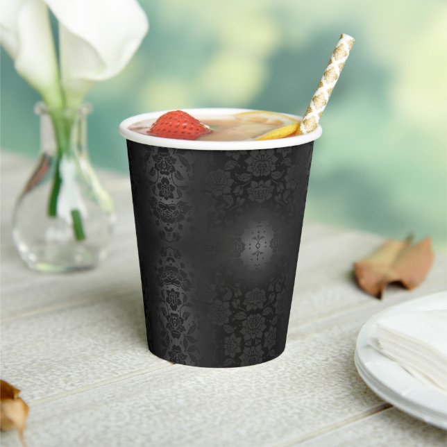 Vasos De Papel Flores de plata gris negro Floral elegante (in situ)