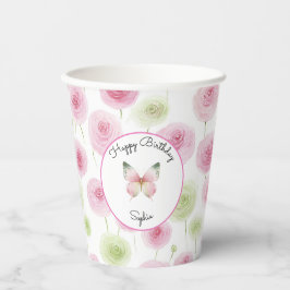 Vasos De Papel Flores de Ranunculus Rosa Femeninas Cumpleaños