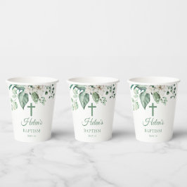 Vasos De Papel Flores de rosa blanca Eucalipto Bautismo