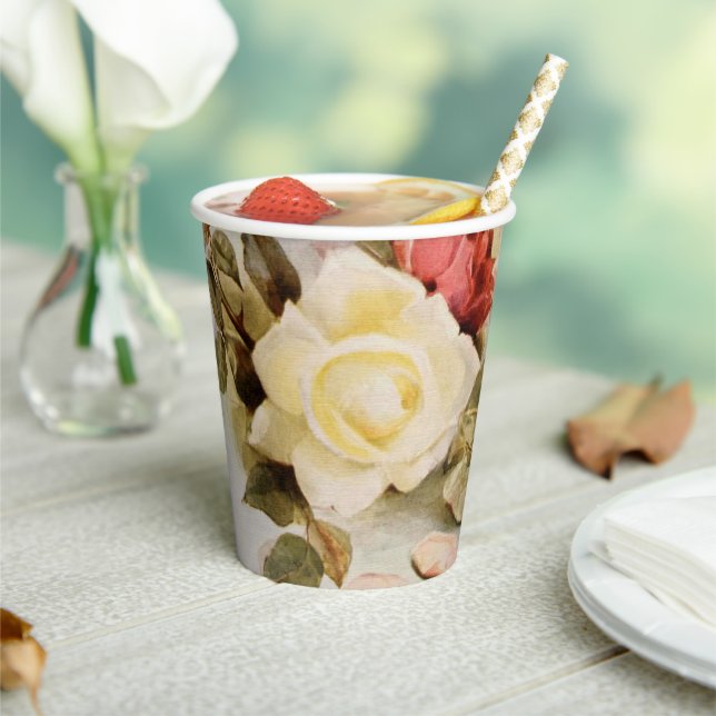 Vasos De Papel Flores de Rosa de jardín antiguo de bodas antiguas (in situ)