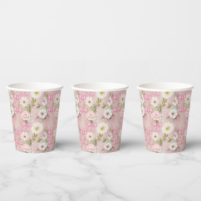 Vasos De Papel Flores de verano y arcos de gingham (Multi)