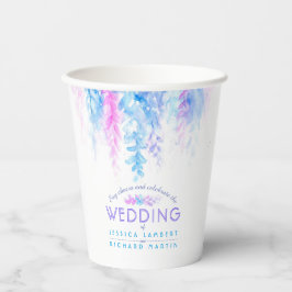 Vasos De Papel Flores de vid azul floral acuarela boda