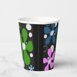 Vasos De Papel Flores divertidas en verde, rosa y azul