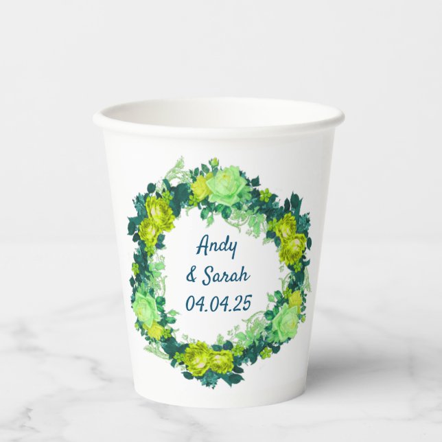 Vasos De Papel Flores encantadas: Exquisito azul de flores (Anverso)