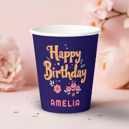 Vasos De Papel Flores florales Felices Manitas de Cumpleaños