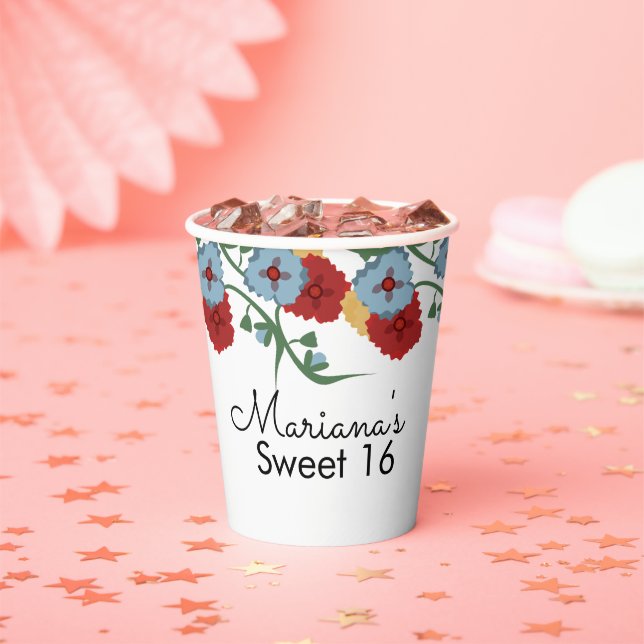 Vasos De Papel Flores Folclóricas Mexicanas Dulces 16 Quince (in situ)