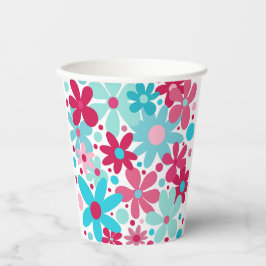 Vasos De Papel Flores funky azules y rosas