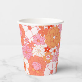 Vasos De Papel Flores Lindas Florales Rosa Naranja Retro Boho
