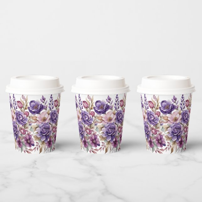 Vasos De Papel Flores moradas (Multi)