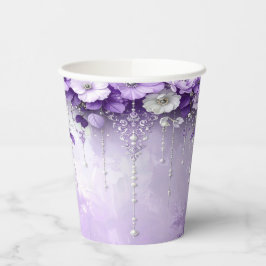Vasos De Papel Flores Moradas con Perlas Colgantes Tazas de Papel