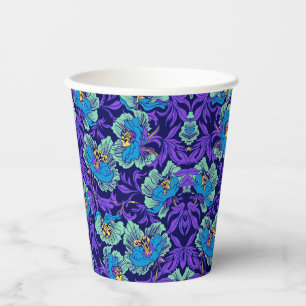 Vasos De Papel Flores moradas y azules William Morris