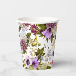 Vasos De Papel Flores moradas y crema Fiestas de papel