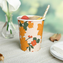 Vasos De Papel Flores naranjas, Patrón Floral, Patrón De Flores