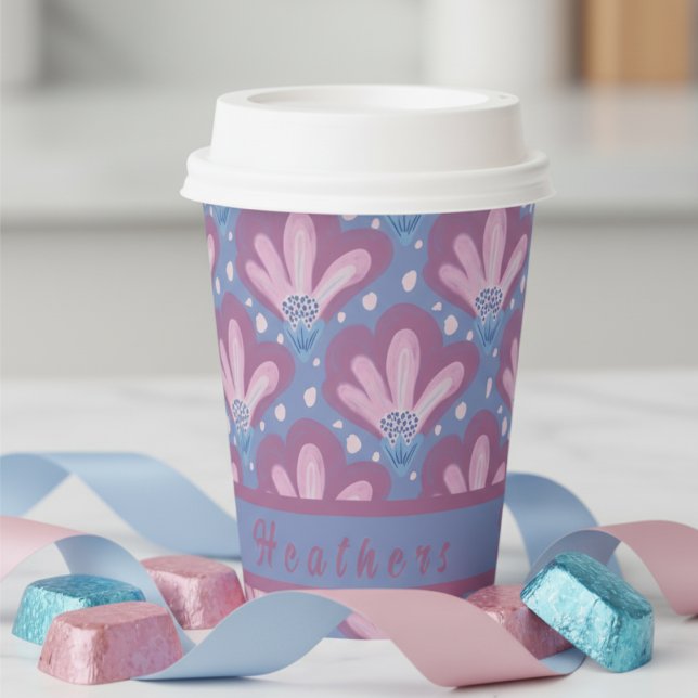 Vasos De Papel Flores pintadas con acuarela en rosa y azul (Pretty pink and blue with a custom area you can make your own. Goes with any party celebration )