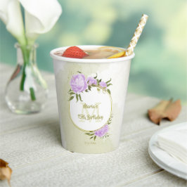 Vasos De Papel Flores púrpura boho hojas verdes botánico