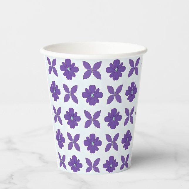 Vasos De Papel Flores púrpuras con fondo claro (Anverso)