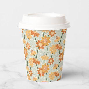 Vasos De Papel Flores retro de los años 70 apagadas