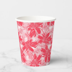 Vasos De Papel Flores rojas en blanco.