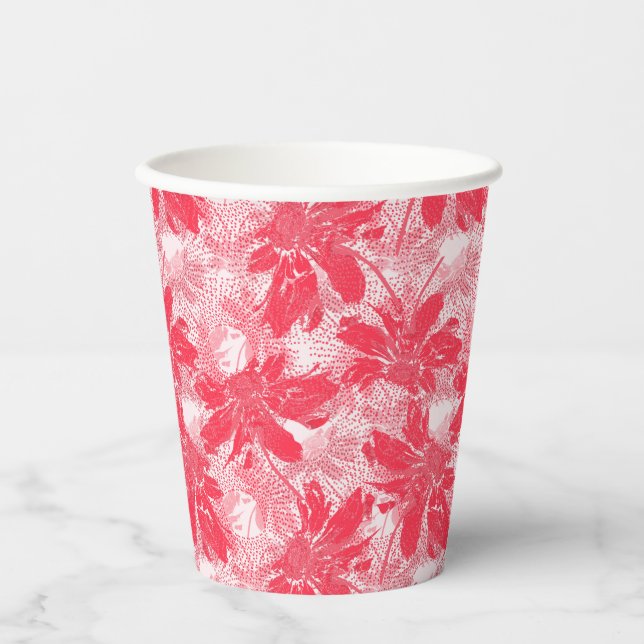 Vasos De Papel Flores rojas en blanco. (Anverso)