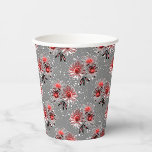 Vasos De Papel Flores rojas en gris