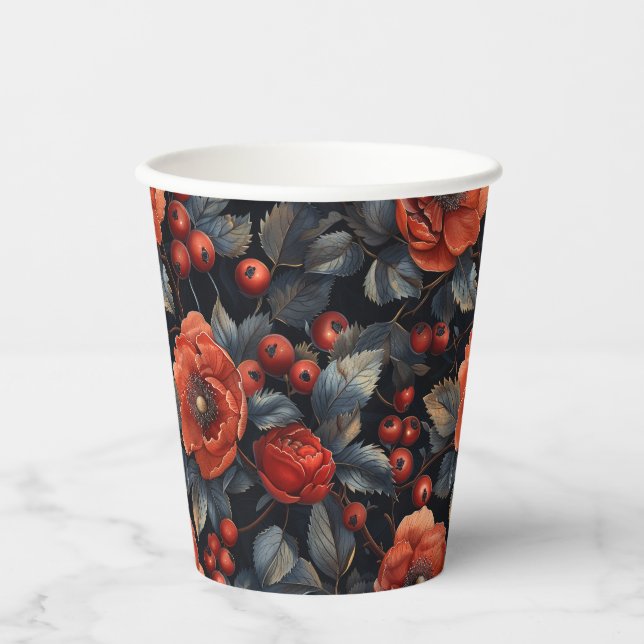 Vasos De Papel Flores rojas en negro (Anverso)