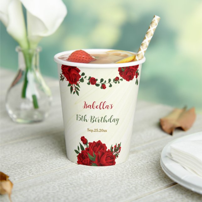 Vasos De Papel flores rojas hermosas vegetación boda  (in situ)