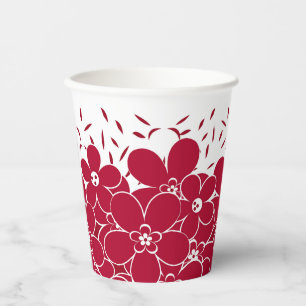Vasos De Papel Flores rojas marea sobre fondo blanco