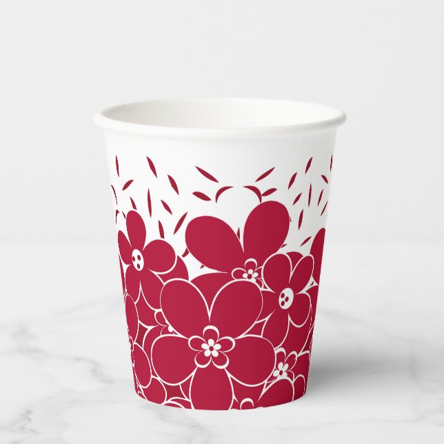 Vasos De Papel Flores rojas marea sobre fondo blanco (Anverso)