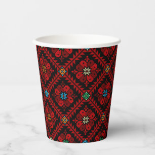 Vasos De Papel Flores rojas Patrón de tatuajes de bordado de Pale