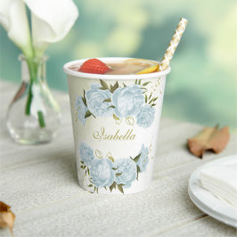 Vasos De Papel flores románticas azules vegetación