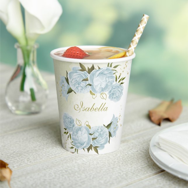 Vasos De Papel flores románticas azules vegetación (in situ)