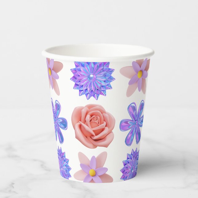 Vasos De Papel flores Rosa (Anverso)