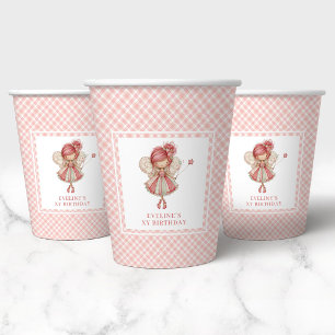 Vasos De Papel Flores rosadas de hadas caprichosas Cumpleaños 7