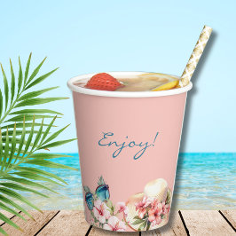 Vasos De Papel Flores rosadas de playa Ducha tropical de novias