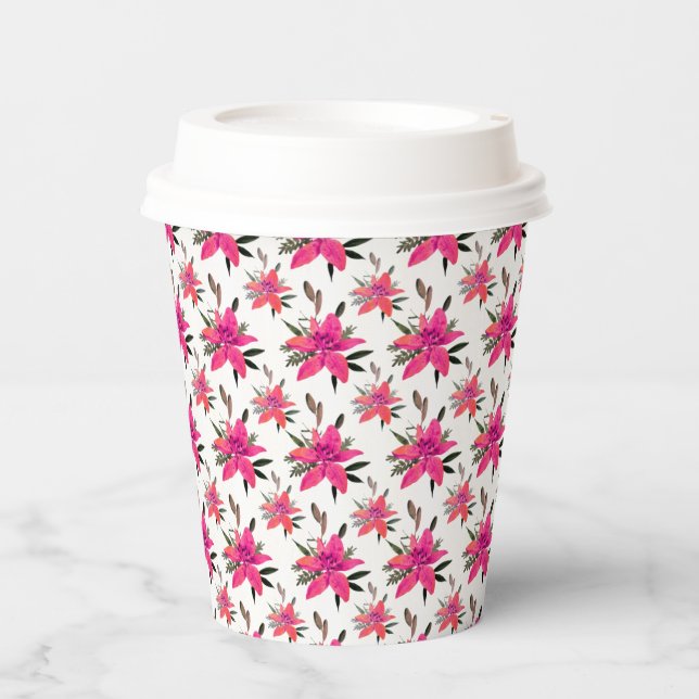 Vasos De Papel Flores rosadas diseño de patrón floral (Anverso)