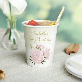 Vasos De Papel flores rosadas románticas vegetación