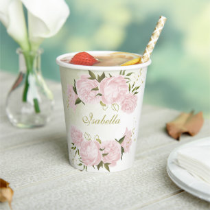 Vasos De Papel flores rosadas románticas vegetación