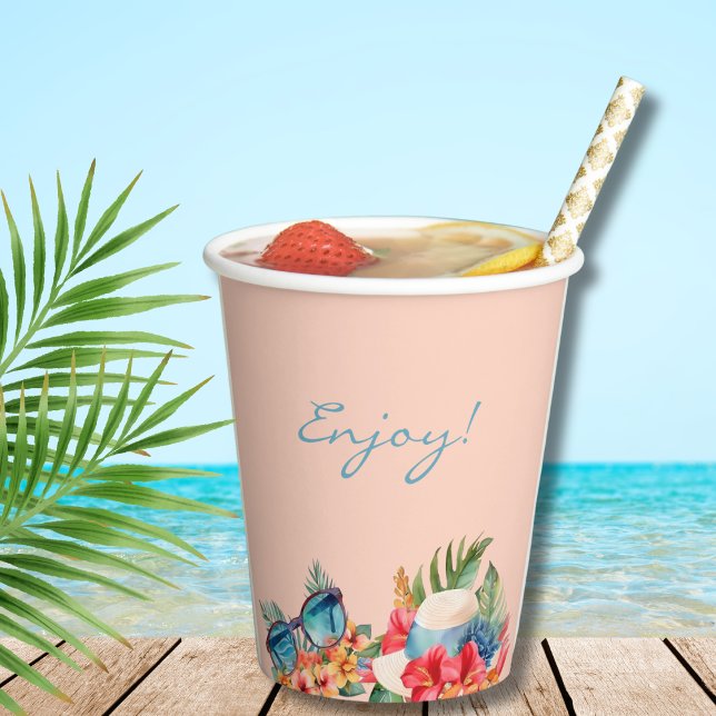 Vasos De Papel Flores rosadas tropicales Beach Bridal Shower (Subido por el creador)