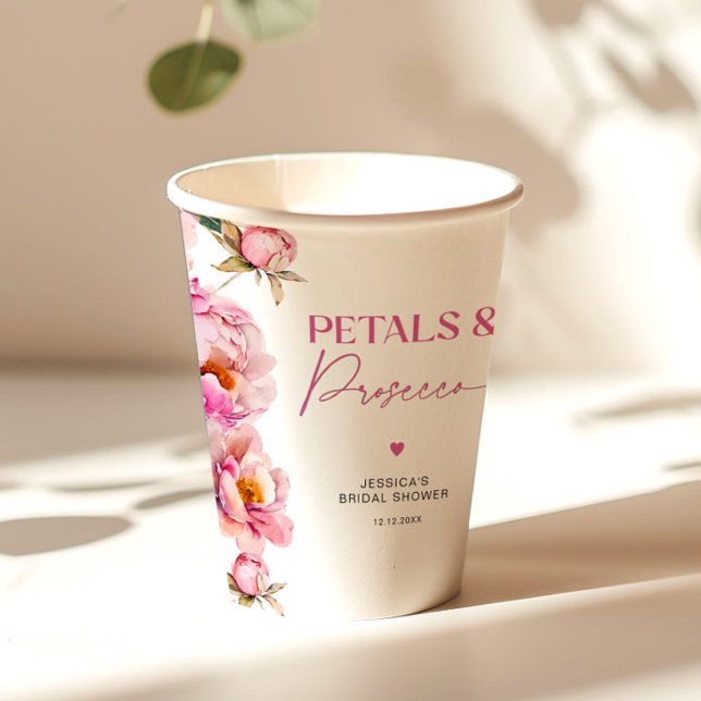 Vasos De Papel Flores rosas brillantes y copa de prosecco nupcial (Subido por el creador)